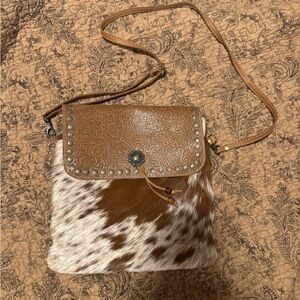 Brown and White cowhide Patterned Myra Bag